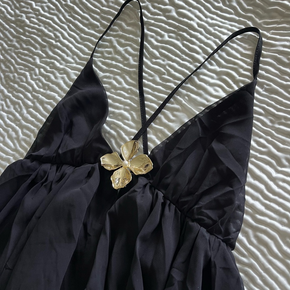 Dress with Gold Flower and Pearl Accent